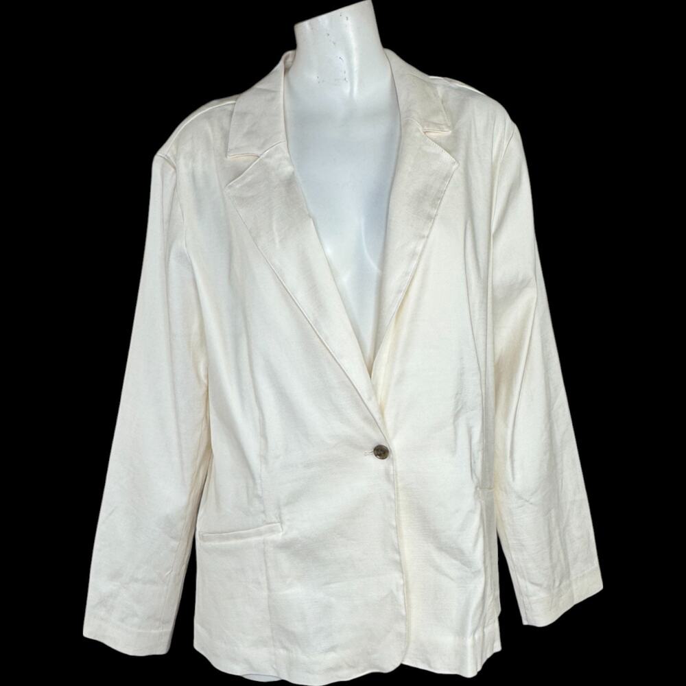 Studio Park x Leah Williams Elevated‎ Linen Blazer Ivory XL Tuxedo Lapel NWOT